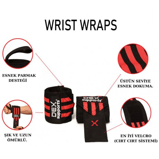 Dex Supports Wrist Wraps Kırmızı Siyah